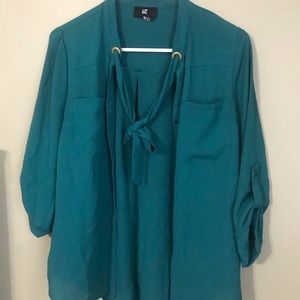 Button up with tie neck